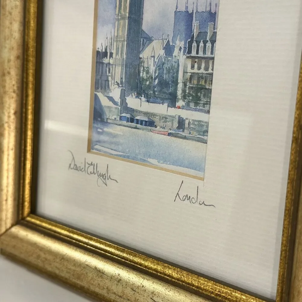 2 DAVID EDDINGTON vintage watercolour/lithograph of London Skyline Signed